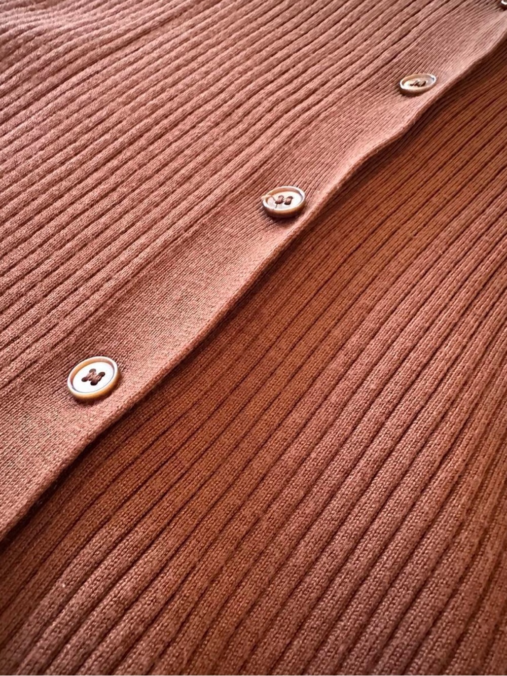Nine West M Brown Ribbed Knit Collared Cardigan Top 90s Minimalist Y2K Neutral - Picture 5 of 8